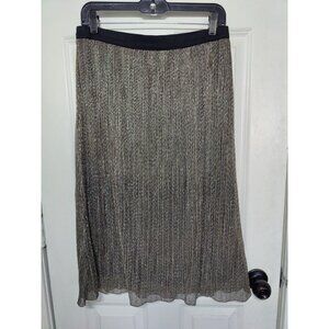 Rafaella Metallic Crinkle Straight Pull On Midi Skirt L NWT